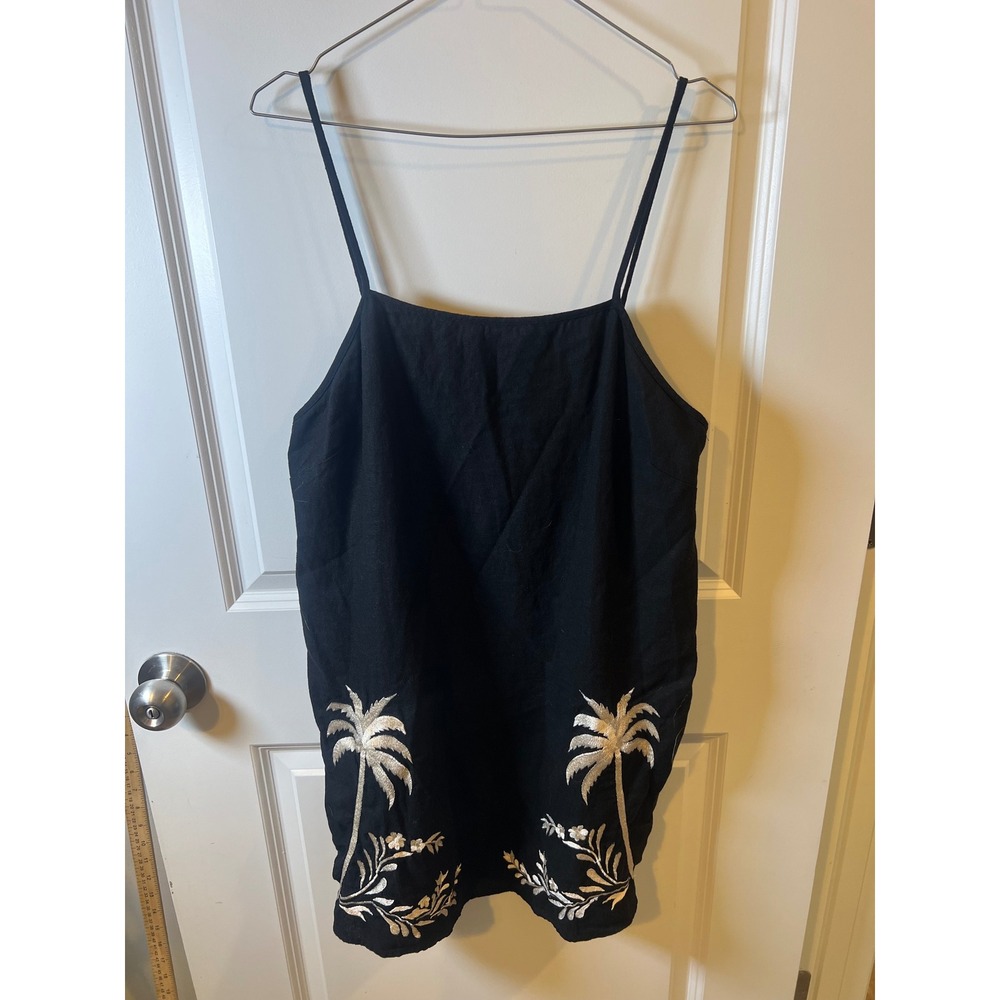 Calypso St. Barth Womens Camisole Palm Tree Embroidered Black Large